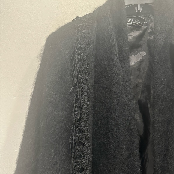 Venesha Angora Vintage Coat black built in lace scarf soft medium oversized - Picture 4 of 13